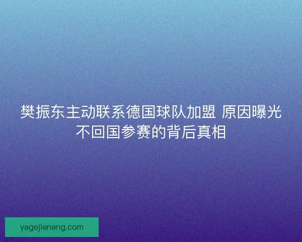 樊振东主动联系德国球队加盟 原因曝光不回国参赛的背后真相