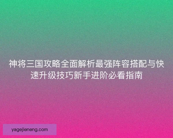 神将三国攻略全面解析最强阵容搭配与快速升级技巧新手进阶必看指南